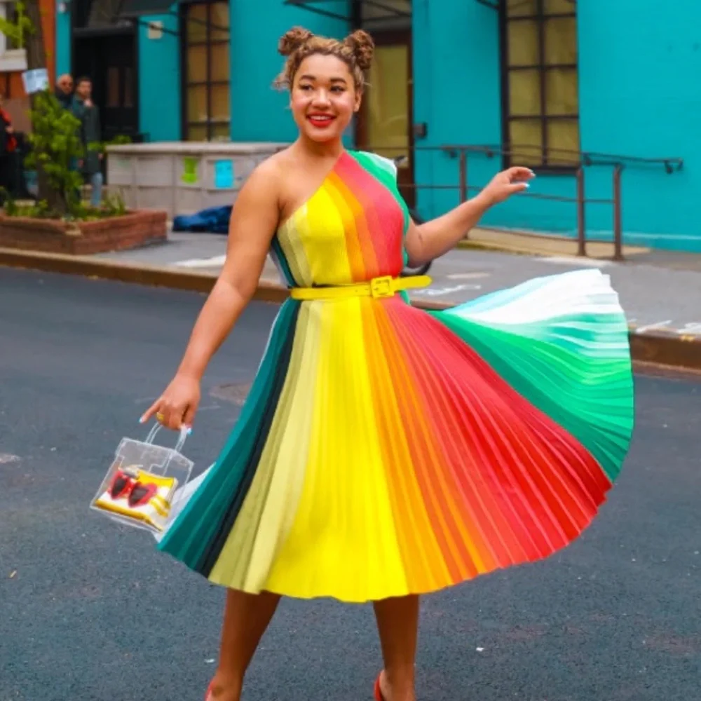 KITTY JOSEPH Chroma One Shoulder Top - Reversible Rainbow - Sz S - Picture 2 of 5